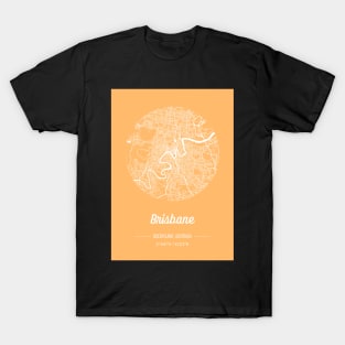 City map in golden yellow: Brisbane, Queensland, Australia with retro vintage flair T-Shirt